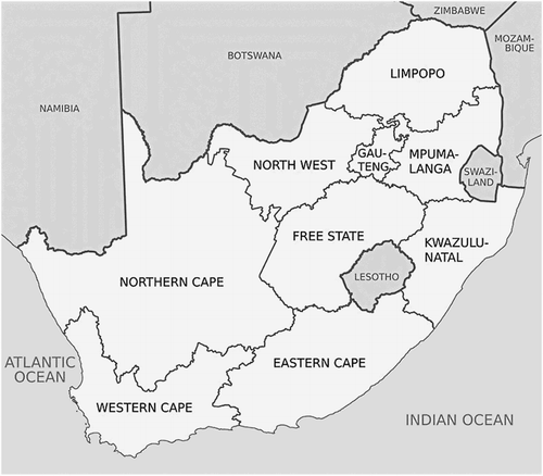 Figure 1. Map of South Africa illustrating provinces. (Source: https://www.brandsouthafrica.com/wp-content/uploads/2016/12/Map_of_South_Africa.jpg.