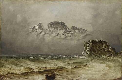 Figure 16. Peder Balke, Kystlandskap (Coastal Landscape), presumed 1860s, oil on paper, glued on wooden plate, 34 × 52 cm. Photo: Børre Høstland. Courtesy The National Museum of Norway