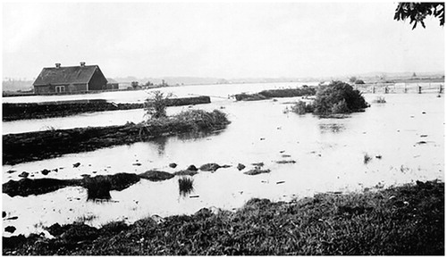 Figure 5. Flood at Stewart Barn beside Nicomekl River, 1920s. (Surrey Archives 2013.0043.16.)