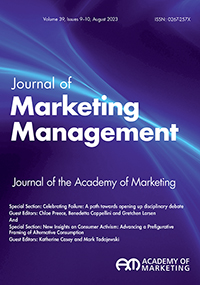 Cover image for Journal of Marketing Management, Volume 39, Issue 9-10, 2023