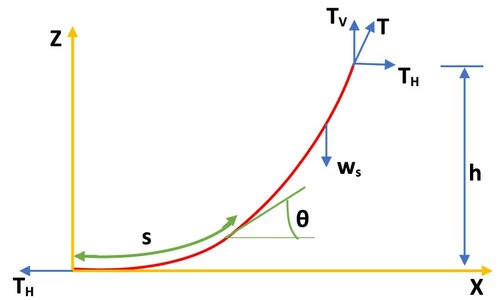 Figure 3. Schematic of Catenary Mooring system of CALM Buoy under static state. (This figure is available in colour online.)