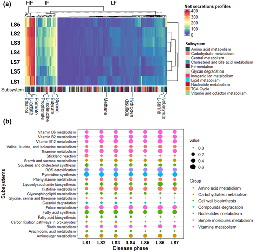 Figure 5. Overview of metabolites produced and reactions subsystems across the different time points.