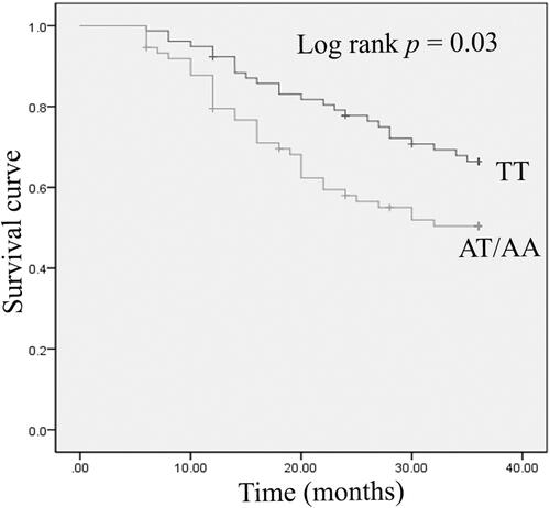 Figure 3 Kaplan-Meier survival curves of rs2072915 in CSCC patients.