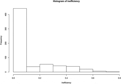 Figure 5. Histogram of inefficiency scores β.