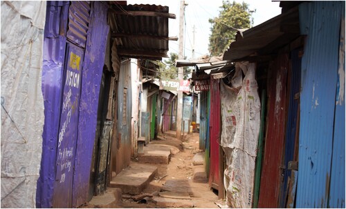 Figure 5. Houses and kiosks built from scraps in Nairobi, Kenya, 2021. Photo by Prince Guma.