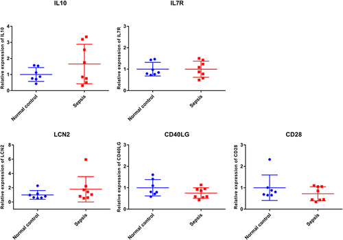 Figure 12 Expression validations of immune-related hub genes in sepsis.