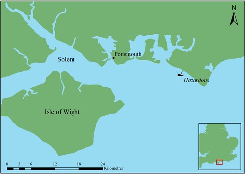 Figure 1. Site location in Bracklesham Bay, West Sussex, on the south coast of England (Authors).