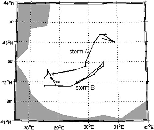 Figure 15. Paths of the two storms chosen for analysis.