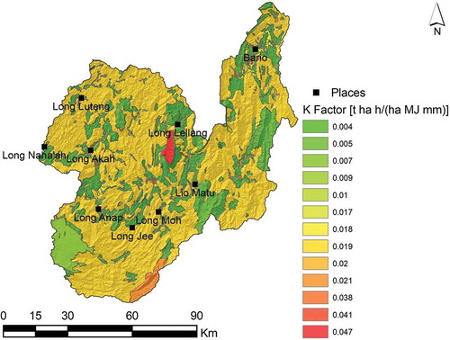 Figure 4. Spatial distribution of K factor in the study area