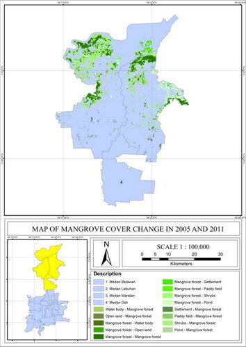 Figure 9. Map of mangrove forest cover change from 2005 to 2011.