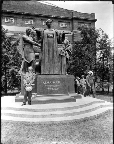 Figure 1. Lorado Taft in front of the Alma Mater on the day of dedication 11 June 1929 (1). University of Illinois Archives at Urbana-Champaign.
