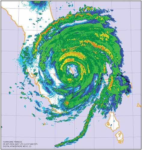 Figure 2. Hurricane Frances making landfall in Florida in 2004 (Wikimedia Commons, Citation2004).