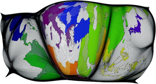 Figure 3. Gridded global earthquake intensity cartogram.