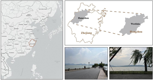 Figure 1. Geographical location and landscape of West Lake in Hangzhou.