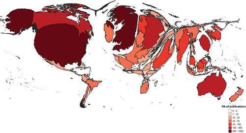 Figure 3. Density Equalizing Map Projection (DEMP) of countries contributing to OSCE research.