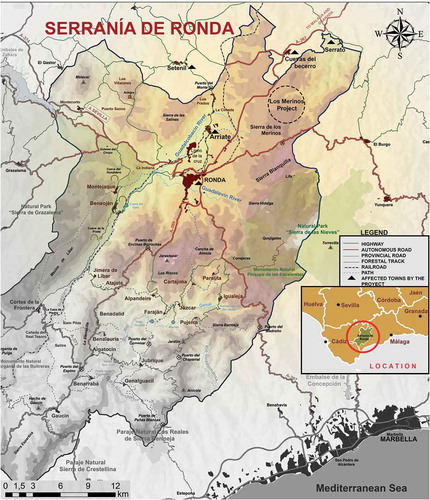 Figure 1. Los Merinos project in Serranía de Ronda, located to the south of Cuevas del Becerro and to the north-east of Ronda