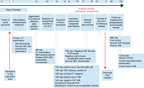 Figure 2 Timeline graph of the main events in our patient’s disease course.