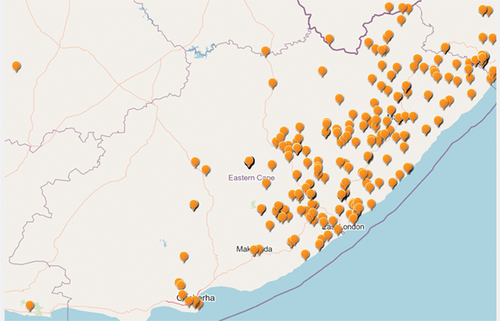 Figure 1. Distribution of place name changes in the Eastern Cape, December 2023 (https://www.sagns.gov.za/GeographicNameLookupTool/).