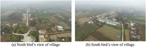 Figure 3. Present situation of Tao Qu Yuan Village. (a) North bird’s view of village. (b) South bird’s view of village.