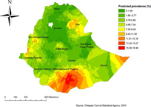 Figure 2 Kriging interpolation of MSPs among reproductive-aged men in Ethiopia, 2016.