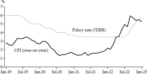 FIGURE 5 Inflation (%, year on year ) and Bank Indonesia Policy Rate (% p.a.)Source: Bank Indonesia.