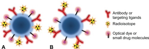 Figure 2 Multifunctional nanoparticle platforms for tumor targeting, imaging, and delivery of drugs and/or radioisotopes.