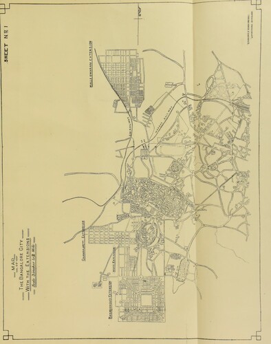 Figure 13. Sheet No 1 showing the extensions in Bangalore City. Proceedings of the Third All-India Sanitary conference held at Lucknow, January 19th to 27th 1914 Vol IV. Wellcome Collection.