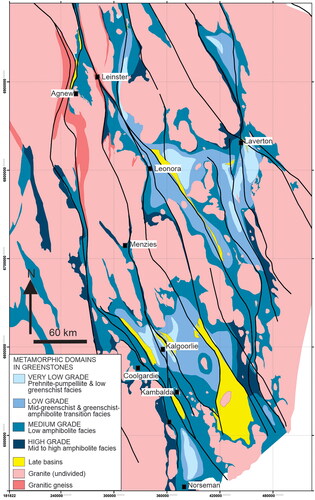 Figure 4. Regional pattern of metamorphic facies across the EGT (modified from Binns et al., Citation1976).