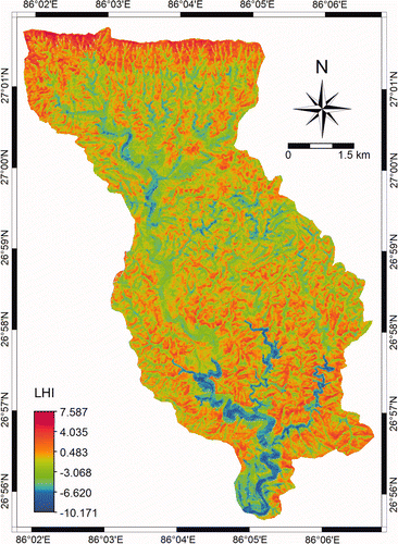 Figure 10. Landslide hazard index map of the Charnath catchment after replication of weights of each class of causative factors from Jalad catchment. Available in colour online.