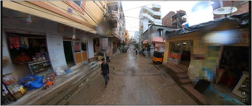 Figure 3. Still frame from 360-degree camera, Hyderabad, 2022. Main street of Raayinagar. Video by Philippe Messier.