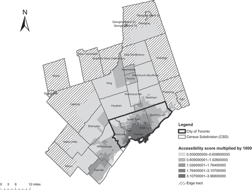 Figure 1. Spatial accessibility of general population to family physicians.