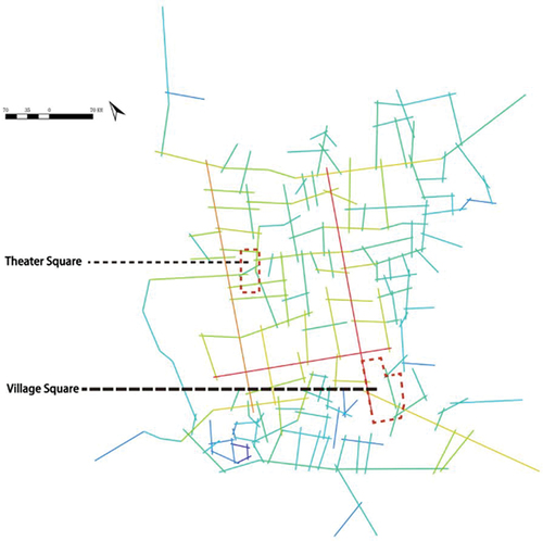 Figure 22. Theater Square, Village Square and Schematic Distribution of Areas.