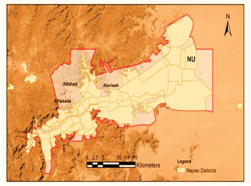 Figure 4. Najran city districts. Satellite image. Source: AlQuhtani (Citation2023).