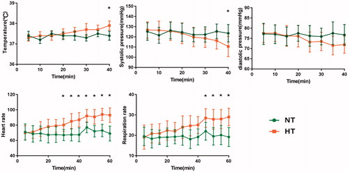 Figure 1. Physiological parameters measuring including rectal temperature, systolic pressure, diastolic pressure, heart rate, and respiration rate in the environmental chamber and MRI scanning.