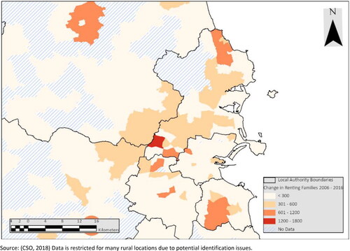 Figure 2. Change in number of renting families in greater Dublin Area, 2006–2016.