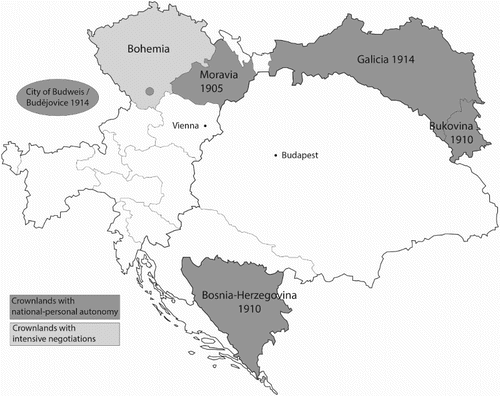 Figure 1. Austrian crownlands that enjoyed a degree of non-territorial regulation Source: prepared by author©.