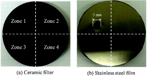 FIG. 9. Images of a ceramic filter and a stainless steel film.