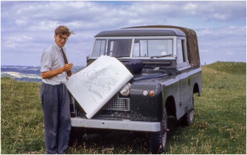 Figure 1. Chris Taylor in the 1960s, surveying at Eggardon, Dorset (Photograph reproduced by permission of the Taylor family).