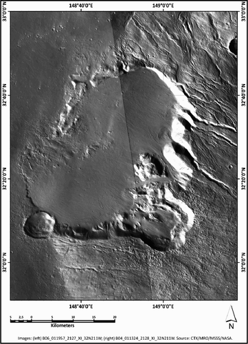 Figure 2. Composition of CTX images of the study area used here to develop the geomorphological cartography (images source: CTX/MRO/MSSS/NASA).