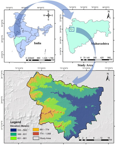 Figure 1. Research area location with elevation.