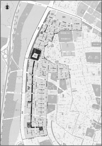 Figure 1. A privately-initiated readjusted unit with a planned green network (in the darkest shades) in Taichung City. (Source: Jin Jan Cultural Enterprise Co. Ltd. Adapted by author with permission)