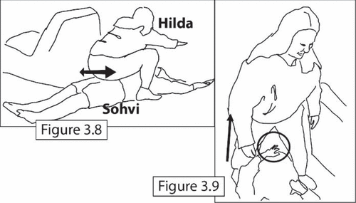 Figures 3.8–3.9 The fourth, stronger squat, with Hilda moving back and forth, and then standing up out of the squat.