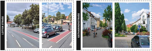 Figure 7. Protected bike lane of Lotter Strasse – Natruper-Tor-Wall (left) and the bicycle street katharinenstraße (right). (Maximilian Heinke).