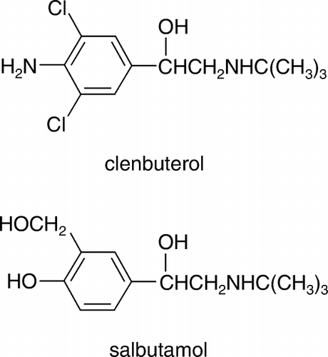 Figure 1.  Chemical structures of clenbuterol and salbutamol.