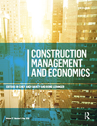 Cover image for Construction Management and Economics, Volume 37, Issue 5, 2019