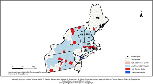 Figure 6. 2010 Northeastern states neighborhood deprivation Anselin Moran's I results.
