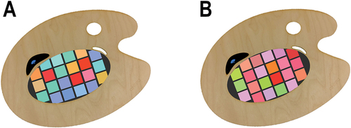 Figure 11. Anima’s palette with the seed colors placed in the center (A: P10, B: P11).