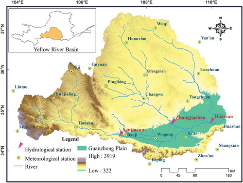 Figure 1. Location of the Wei River Basin and hydro-meteorological stations in the Yellow River Basin.