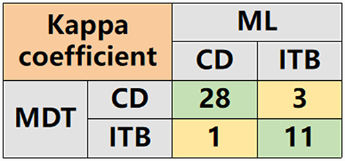 Figure 6 Confusion matrix used for calculating the kappa coefficient.