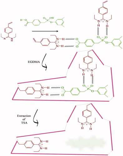 Figure 20. Stoichiometric non-covalent imprinting strategy employing a monomer and bifunctional TSA phosphonate ester [Citation57].